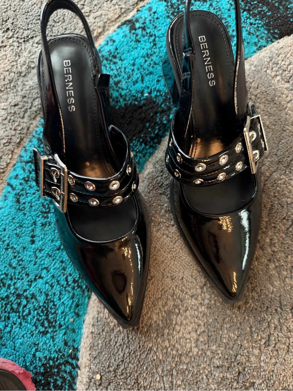Black Patent Slingback Heeled Pumps with Buckle Strap Size 8